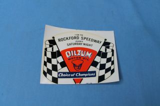 Rare 1960s Oilzum Motor Oil Nos Decal Rockford Speedway Midget Racing