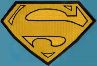 7.  8 " X 11.  8 " X - Large Embroidered Superman Yellow & Black Cape Back Logo Patch