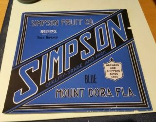 Simpson Fruit Co Brogdex Fruit Blue Mount Dora Florida Crate Label