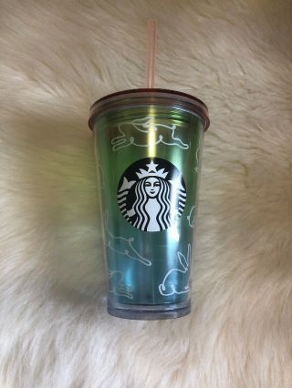 Starbucks 2019 Rainbow Easter Bunny Cold Cup Tumbler Limited Edition 16 Oz