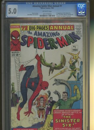 Spider - Man Annual 1 Cgc 5.  0 | Marvel 1964 | 1st Sinister Six.