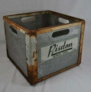 Vintage Risdon Dairy Crate Metal / Fiberglass Over Wood Milk Box Detroit Mi 1962