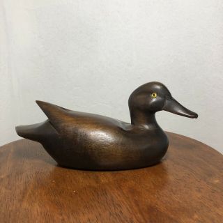 Vintage Wooden Duck Mallard Carving Figure Sculpture Decoy Glass Eyes Carved Euc