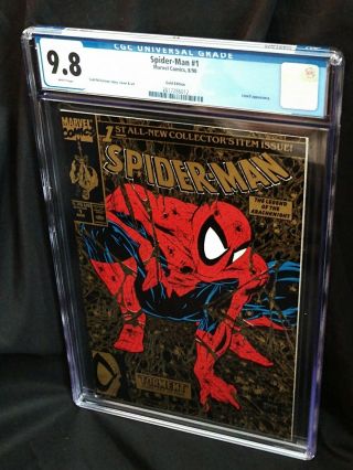 Cgc 9.  8 Spider - Man 1 (gold Edition) - Todd Mcfarlane - White Pages/new Case