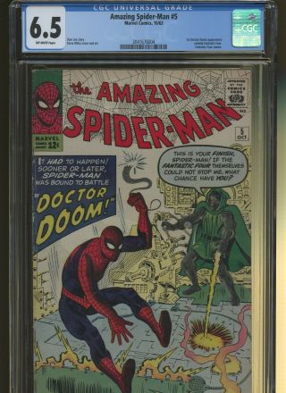Spider - Man 5 Cgc 6.  5 | Marvel 1963 | 1st Doctor Doom Outside Of Ff.