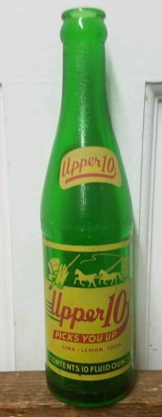 Vintage 1954 Green Acl Upper 10 Soda Bottle Hickory N.  C.  Horses And Carriage