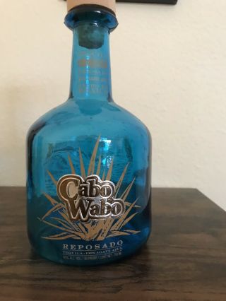 Cabo Wabo Hand Blown Blue Reposado Tequila Bottle Empty With Cork 750ml.