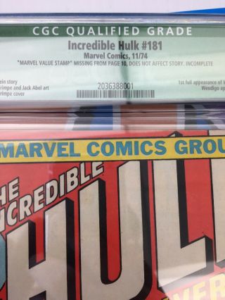 Incredible Hulk 181 CGC 7.  5 (Green Label - Stamp Removed) 3