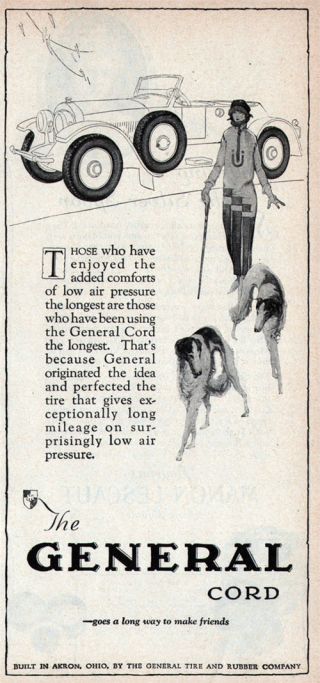 Russian Wolfhound Borzoi Flapper General Cord Tire Runabout 1924 Print Ad