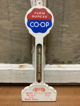 Vintage Farm Bureau Co Op Advertising Thermometer 4 Digit Phone Allen County In