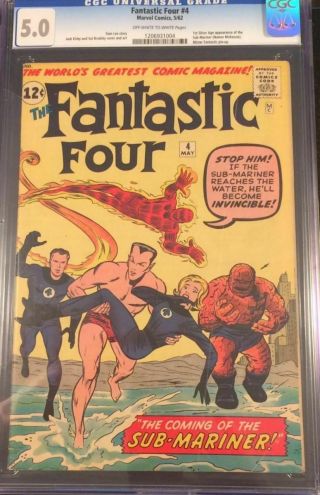 Fantastic Four 4 Cgc 5.  0 Ow/w Pages First Silver Age Sub - Mariner