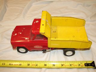 Vintage Tonka Toy Truck Pressed Steel Construction Red Yellow Dump Dumper 10in