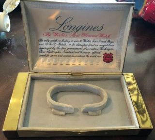 Vintage Longines Wittnauer Watch Case Presentation Box Gold Metal Velvet Lined