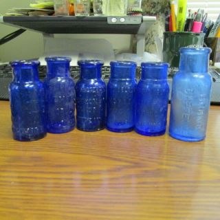 Cobalt Blue 5x Bromo Seltzer,  1x Bromo Caffeine Medicine Bottles