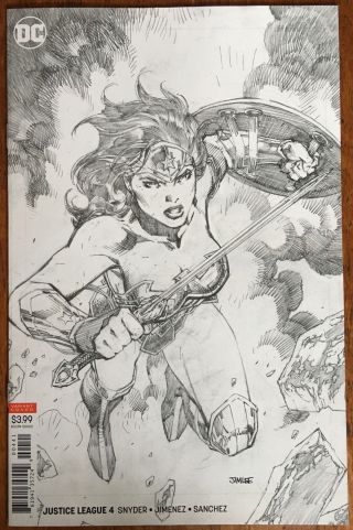 Justice League 4 Jim Lee Sketch 1:100 Variant Pencils Only Wonder Woman 2018 Nm