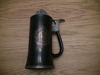 Vintage German Vip Beer Stein Mug Black Glass W Pewter Lid & Funny Poem