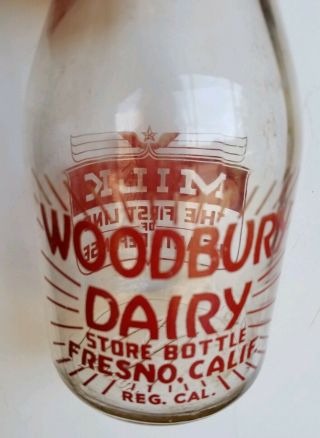 Woodbury Fresno Ca Wwii Graphic Red Acl Quart Dairy Milk Bottle More Listed