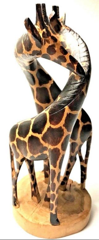 Hand Carved Giraffe Wooden African Masai Giraffes Art Carving - Height 8“