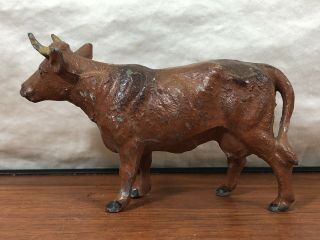 Vintage Antique Farm Animal Die - Cast Metal Brown Dairy Cow Toy Figurine Germany