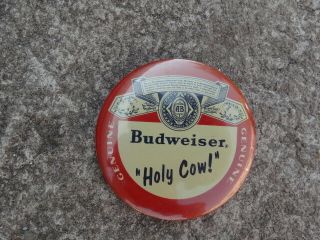 Vintage Budweiser Beer Holy Cow Pinback Pin Harry Caray Chicago Cubs