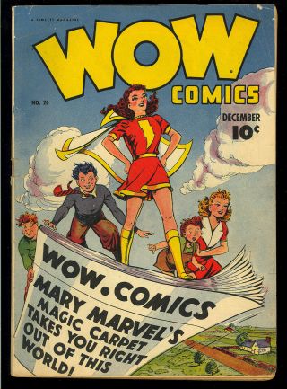 Wow Comics 20 Mary Marvel Cover Golden Age Fawcett Comic 1943 Vg