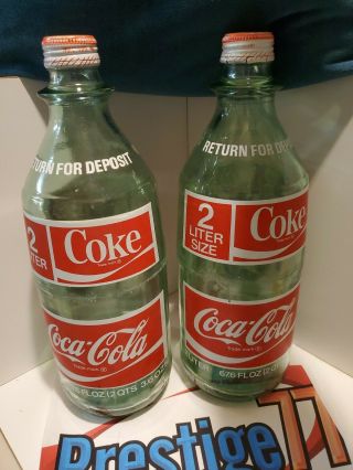Vintage 2 Liter Glass Coca - Cola Bottle