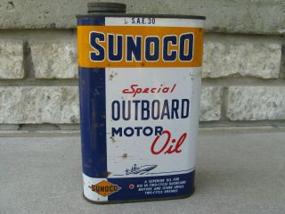 Vintage 1950s Sunoco Special Outboard Motor Oil 1 Quart Tin Can 1953 Sun Oil Co.