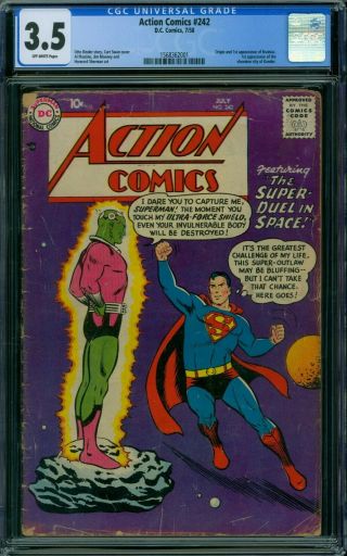 Action Comics 242 Cgc 3.  5 - Ow Pages - - 1st Brainiac