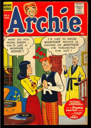 Archie Comics 87 Unrestored Early Silver Age Teen Comic 1957 Vg - Fn