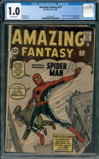 Fantasy 15 Cgc 1.  0 Marvel 1962 Holy Grail 1st Appearance Of Spider - Man