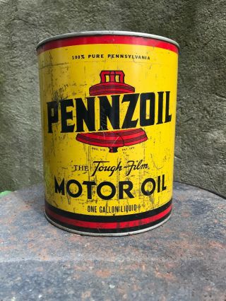Vintage Pennzoil 1 One Gallon Motor Oil Can,  Empty,  The Tough Film,