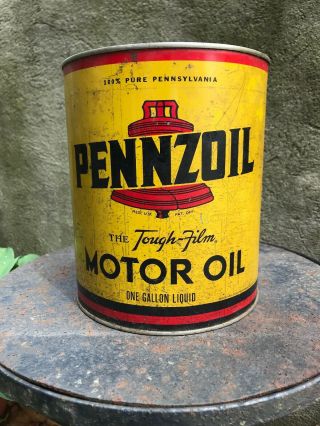 VINTAGE Pennzoil 1 One Gallon Motor Oil Can,  Empty,  The Tough Film, 3
