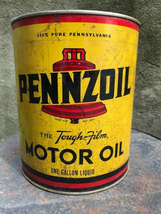 VINTAGE Pennzoil 1 One Gallon Motor Oil Can,  Empty,  The Tough Film, 8
