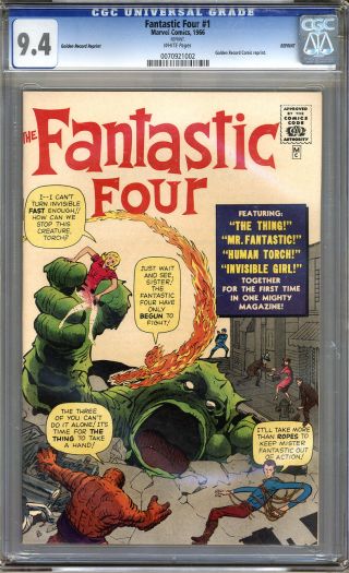 Fantastic Four 1 Golden Record Reprint Cgc 9.  4 Nm White Pages Cgc 0070921002