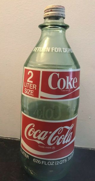 1970s Coca - Cola 2 Liter Glass Bottle With Lid