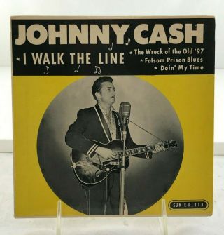 Johnny Cash " Sun Ep 113 I Walk The Line " Vinyl 45 Record Ep With Picture Sleeve