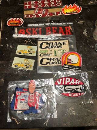 Vintage Automotive Advertising Texaco Bud Man Stickers Patches Crane Cams Viper