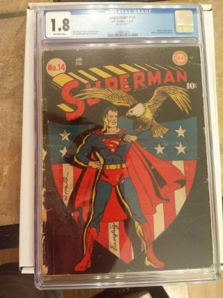 Superman 14 Cgc 1.  8 Classic Shield Cover By Fred Ray,  1st Lightning Master