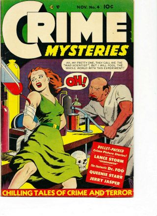 Crime Mysteries 4 1952 Fine - Vf Cond.  Classic Bondage/blood Draining Cover