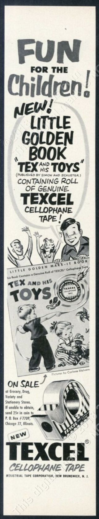 1952 Texcel Tape Little Golden Book Tex And His Toys Promo Vintage Print Ad