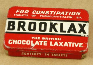 Brooklax Vintage Chocolate Laxative Tablets Empty Tin 9x6.  2cm Made In England