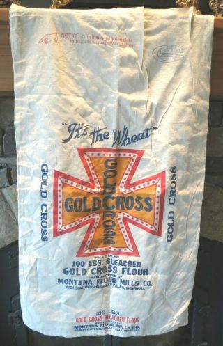 Antique Vintage Gold Cross Flower Sack,  Great Falls,  Montana,  100 Pound Bag