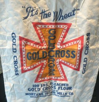 Antique Vintage Gold Cross Flower Sack,  Great Falls,  Montana,  100 Pound Bag 2