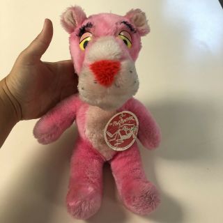 Vintage 1980 Pink Panther 11 " Plush Stuffed Animal Tag Mighty Star