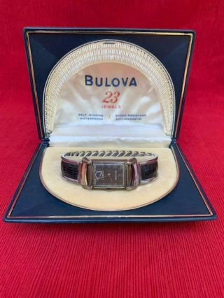Antique Vintage Bulova Mens Wrist Watch In Case 23 Jewels 1940s 10k Gf