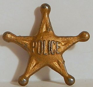 Vintage 1920 Cracker Jack Gold Police Metal Star Badge Shirt Stud