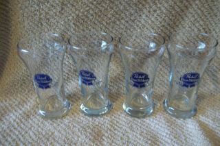 4 Vintage Pabst Blue Ribbon Beer Small Pilsner Glasses Pbr 5 " Tall