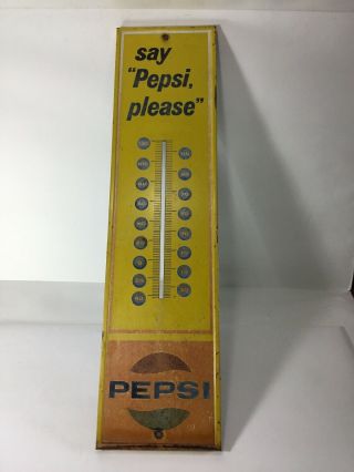 Vintage 1970 Say “pepsi,  Please” 28” Metal Thermometer Scioto Sign Co.