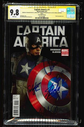 Captain America 1 Photo Ss Cgc 9.  8 Stan Lee Chris Evans Atwell Signature Series