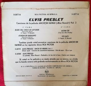 ELVIS PRESLEY - BLUE HAWAII VOL II EP 1963 RARE SPANISH UNIQUE SLEEVE 2
